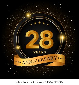 28 Years Anniversary. Golden anniversary celebration template design, Vector illustrations.