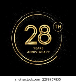 28 years anniversary with golden circle glitter and double circle line vector template