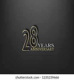 28 YEARS Anniversary Golden line and silver text template with dark background