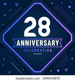 28 years anniversary greetings card, 28 anniversary celebration background free vector.