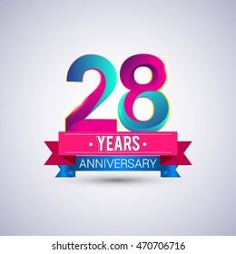 28 years anniversary logo, blue and red colored vector design