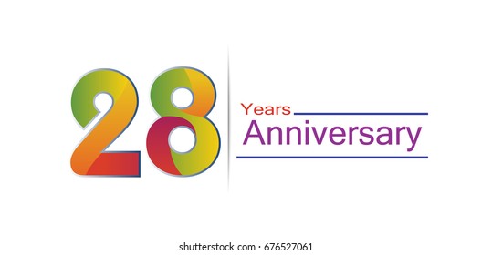 28 years Anniversary logo with colorful design, template elements for invitation card and poster your birthday celebration isolated in white background.