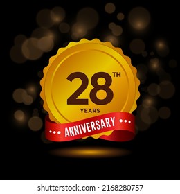 28 years anniversary logo with ribbon, golden Anniversary for booklet, leaflet, magazine, brochure poster, banner, web, invitation or greeting card. Vector illustrations.
