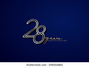 28 Years Anniversary Logo Silver Colored isolated on blue background, vector design for greeting card and invitation card