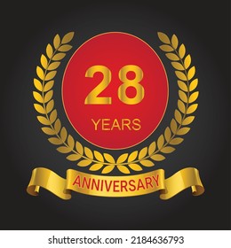 28 years anniversary logo template. gold numbers with golden ribbon.