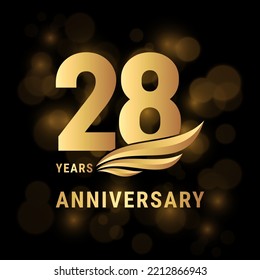 28 Years anniversary logo, Template design with gold color for poster, banners, brochures, magazines, web, booklets, invitations or greeting cards. Vector illustration