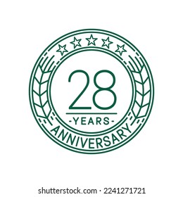 28 years anniversary logo template. 28th line art vector and illustration.