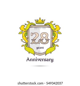 28 Years Anniversary Logo Using Heraldic Theme, Colorful and Isolated on white background