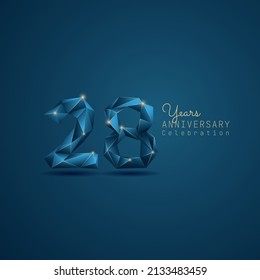 28 years anniversary logotype with blue low poly style. Vector Template Design Illustration.