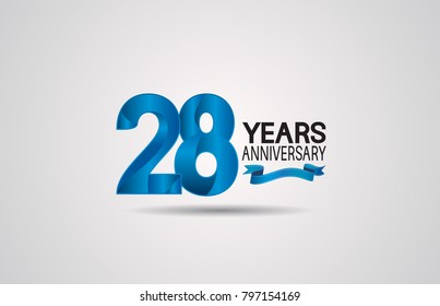 28 years anniversary logotype design with blue color and ribbon isolated on white background for celebration event