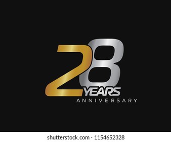 28 years anniversary logotype with silver and gold color isolated on black background for celebration event