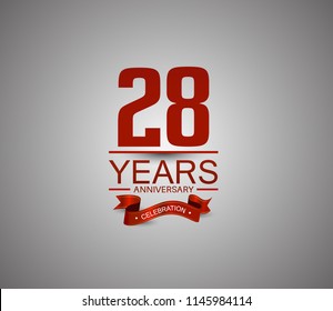 28 years anniversary logotype simple design with red ribbon for celebration purpose