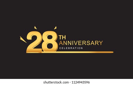 28 years anniversary logotype with single line golden and golden confetti for anniversary celebration
