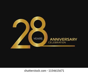 28 years anniversary logotype with single line golden and silver color for celebration