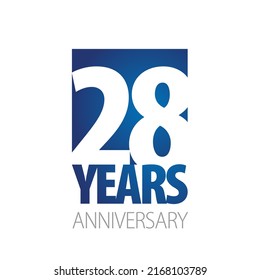 28 Years Anniversary negative space numbers blue white logo icon banner