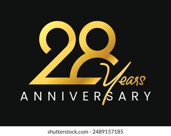 28 years Anniversary Numbers Modern Typography Gold Concept Logo. 28 Years Logotype. 28 Years Celebration Design Template. Vector Illustration