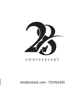 28 years anniversary pictogram vector icon, simple years birthday logo label, black and white stamp isolated