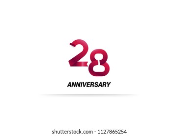 28 Years Anniversary Red ribbon form number font. isolated on white background. 