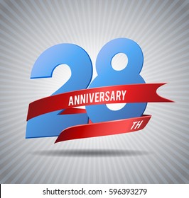 28 years anniversary with red ribbon and shiny background