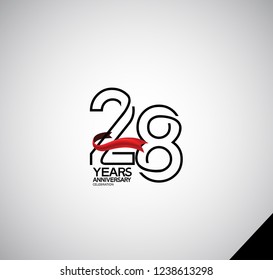 28 years anniversary simple design with red ribbon for celebration