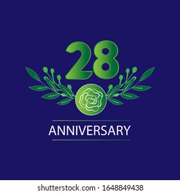 28 Years anniversary. Vector design greeting card with decorative floral for celebration