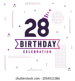 28 years birthday greetings card, 28 birthday celebration background free vector.