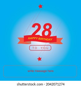 28 years birthday, happy birthday banner with star shape and red ribbon. very nice vector design