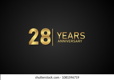 28 Years gold anniversary banner vector illustration isolated on black background