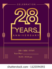 28 years golden anniversary design line style with square golden color for anniversary celebration event.
