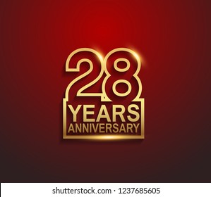 28 years golden anniversary line style isolated on red background for celebration