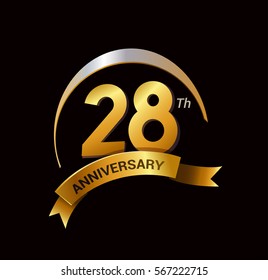 28 years golden anniversary logo celebration with ring and ribbon.