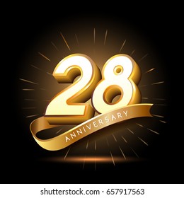 28 years golden anniversary logo celebration with firework and ribbon