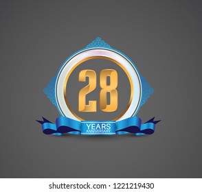 28 years logotype anniversary design with white ring, blue ornament and ribbon for use celebration event of your company, party, wedding and precious moment