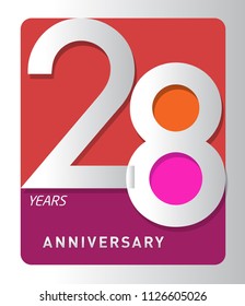 28 years old celebrating modern logo. Colored happy anniversary template numbers. vector design for celebration, invitation card, and greeting card