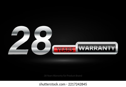 28 years warranty silver logo isolated on black background, vector design for product warranty, guarantee, service, corporate, and your business.