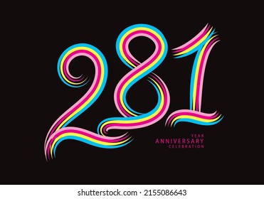 281 number design vector, graphic t shirt, 281 years anniversary celebration logotype colorful line, 281th birthday logo, Banner template, logo number elements for invitation card, poster, t-shirt.
