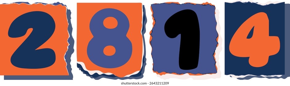 2814 Retro torn paper number Design art