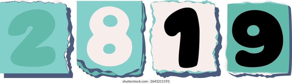 2819 Retro torn paper number Design art
