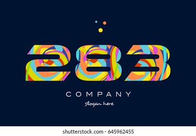 283 number digit numeral logo colored colorful rainbow acrylic modern creative vector icon design template