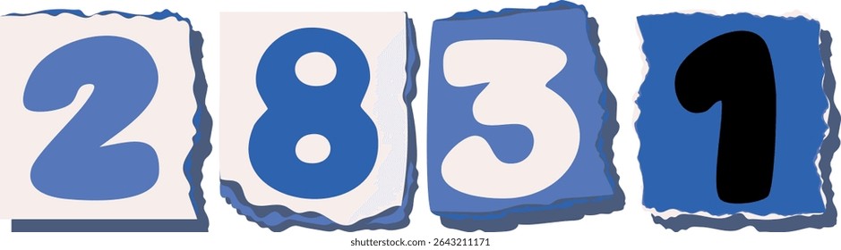 2831 Retro torn paper number Design art