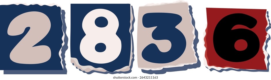 2836 Retro torn paper number Design art