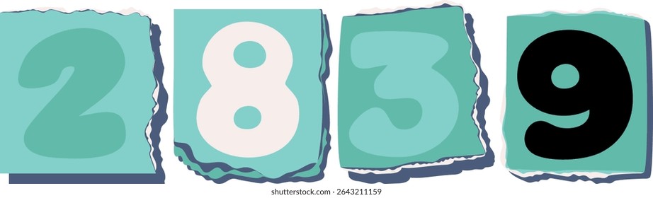 2839 Retro torn paper number Design art