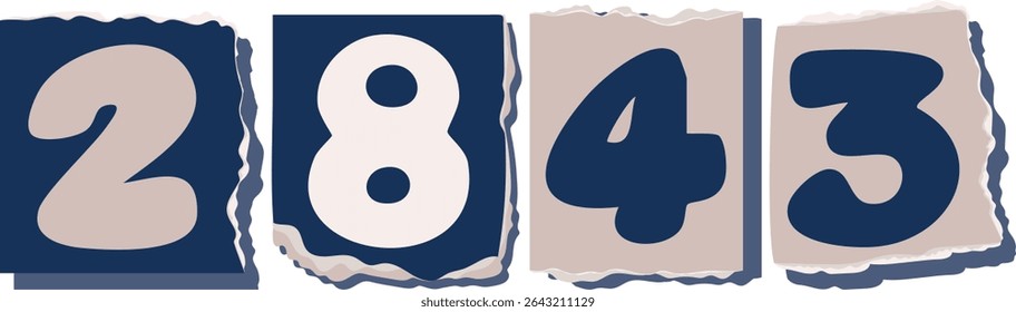 2843 Retro torn paper number Design art