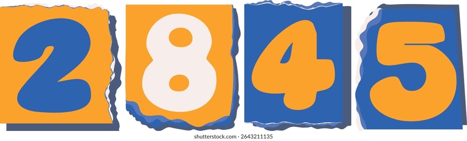 2845 Retro torn paper number Design art