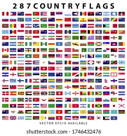 285 plus world country flags. country flags flat icon collection with vector file. 