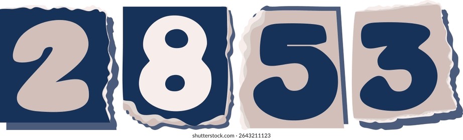2853 Retro torn paper number Design art