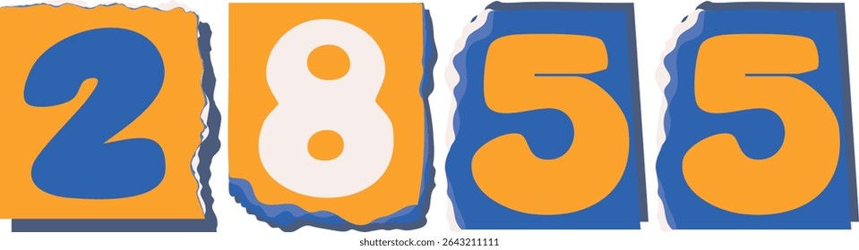 2855 Retro torn paper number Design art