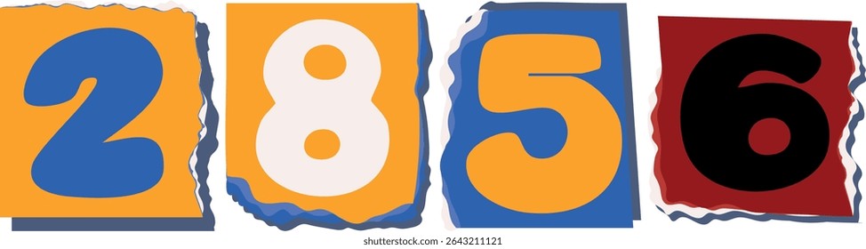 2856 Retro torn paper number Design art