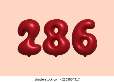 286 3d number balloon made of realistic metallic air balloon 3d rendering. 3D Red helium balloons for sale decoration Party Birthday, Celebrate anniversary, Wedding Holiday. Vector illustration