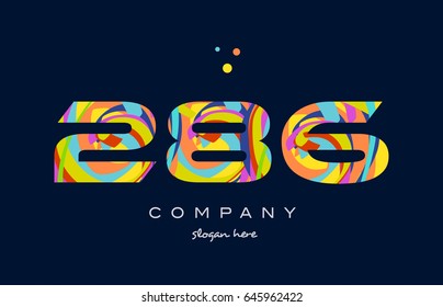 286 number digit numeral logo colored colorful rainbow acrylic modern creative vector icon design template